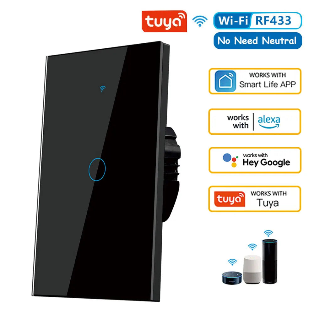 Tuya US WiFi Smart Wall Switch - Alexa &amp; Google Home Compatible Black 1 Gang