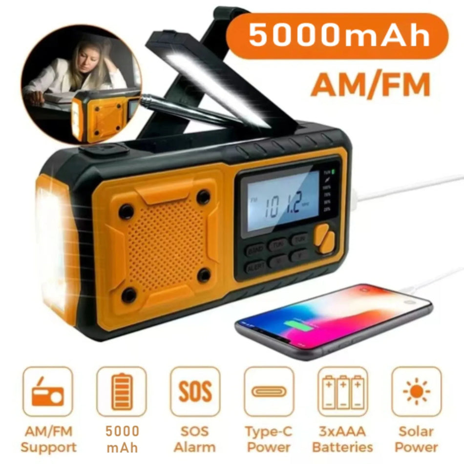 5000mAh Solar Power Radio with Flashlight &amp; Emergency Features