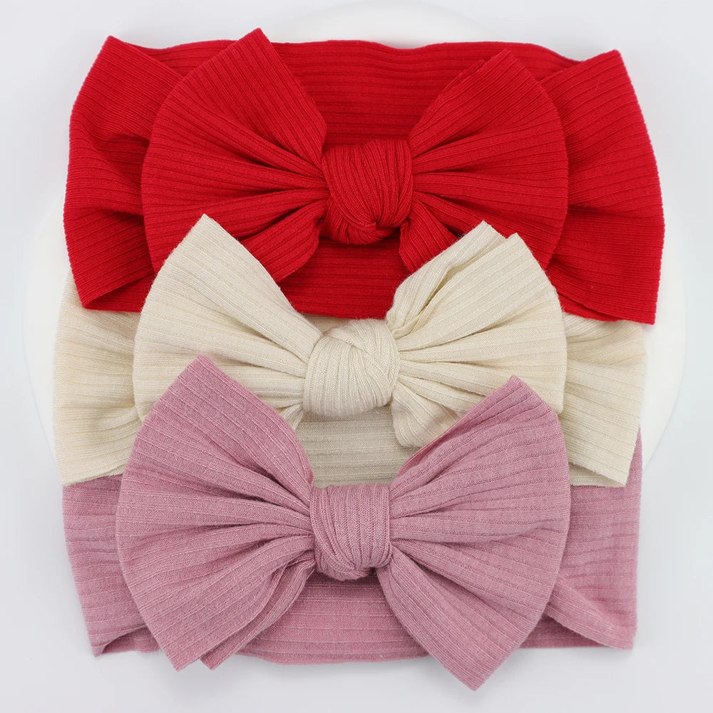 Knit Baby Headband Set - 3 Soft Nylon Bows for Infant Girls