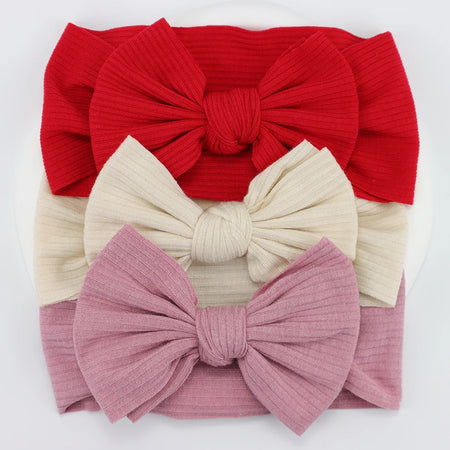 Knit Baby Headband Set - 3 Soft Nylon Bows for Infant Girls