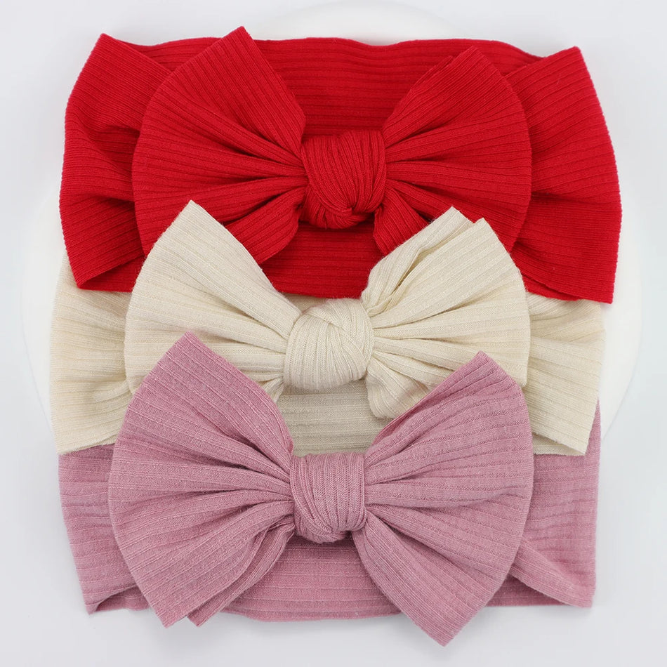 Knit Baby Headband Set - 3 Soft Nylon Bows for Infant Girls