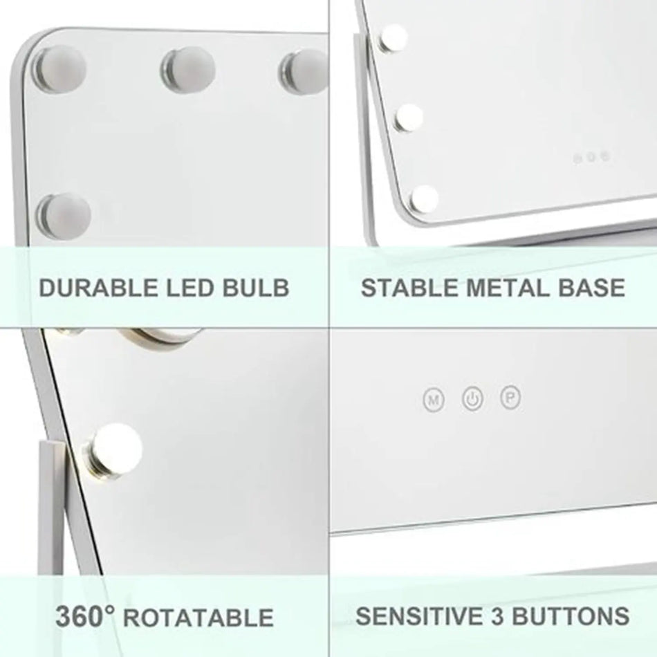 Espelho de Maquilhagem Hollywood com 14 LEDs Rotação 360 Carga USB