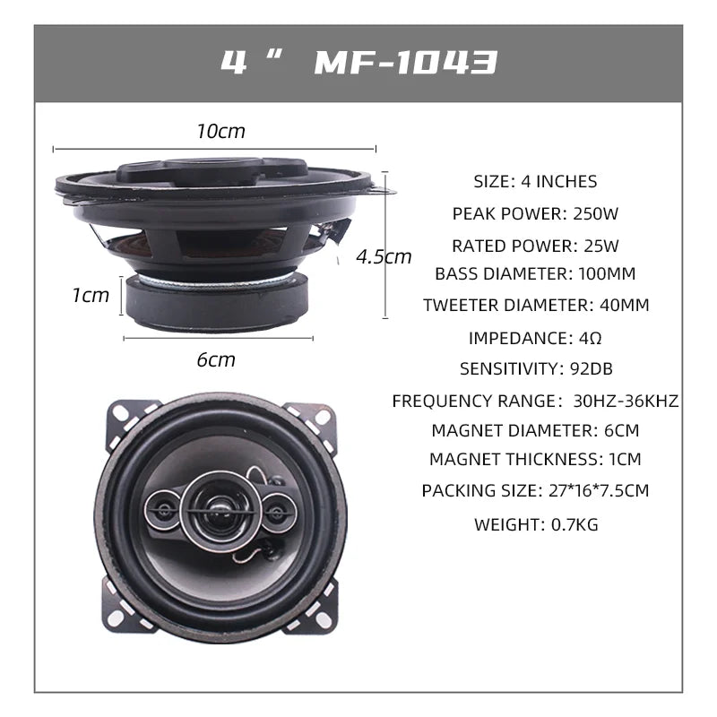 Universal Coaxial Car Speakers 6x9 Inch HiFi Full Range, 4 Ohm, Metal PVC