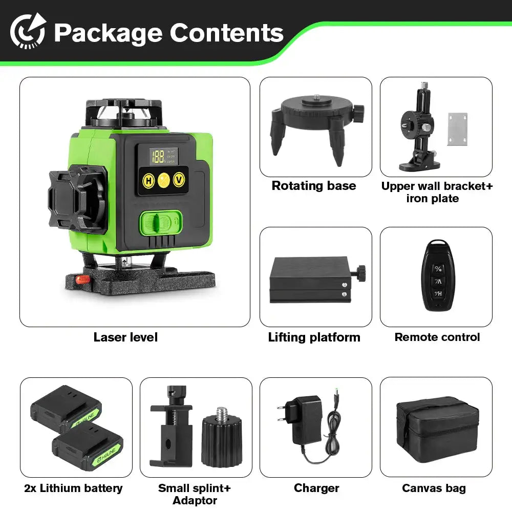 HGLINE 16 Lines 4D Laser Level &ndash; App Remote Control 2xBig Battery Set / Poland