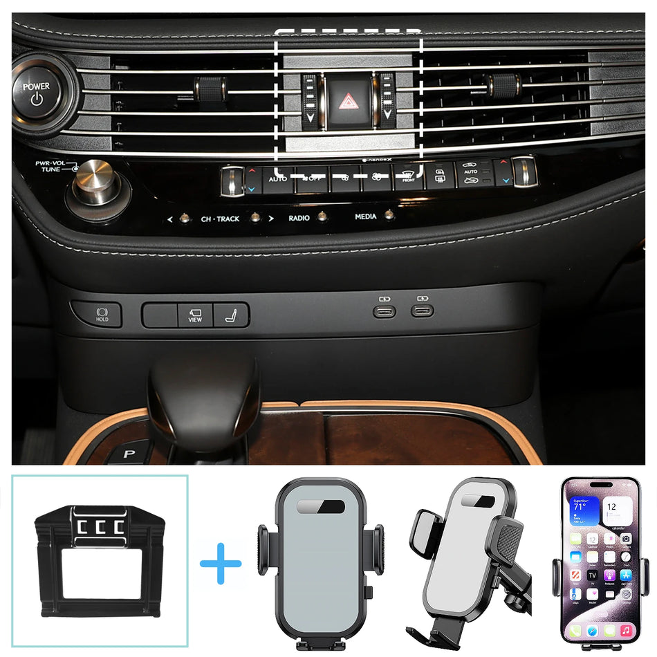 Trådlös laddning biltelefonhållare gravitationsställ för Lexus LS 2017-2024, hållbar ABS-konstruktion, enhandsgrepp