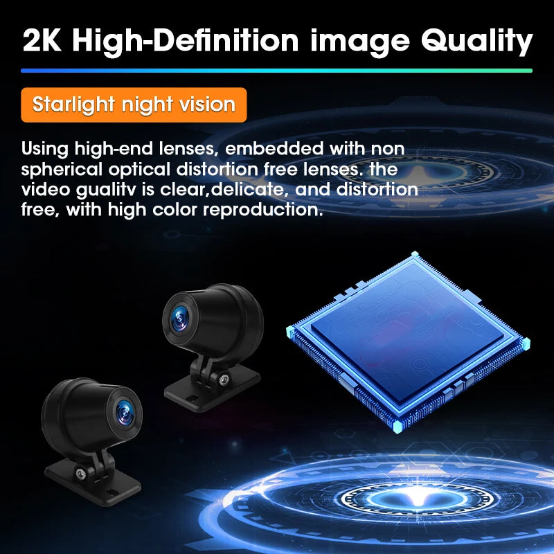 Motorcycle DVR Screen 2K GPS with Wireless CarPlay and Android Auto, Waterproof Touch Display