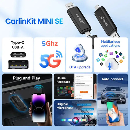 2024 CarlinKit Mini SE CarPlay Wireless Adapter Plug N Play
