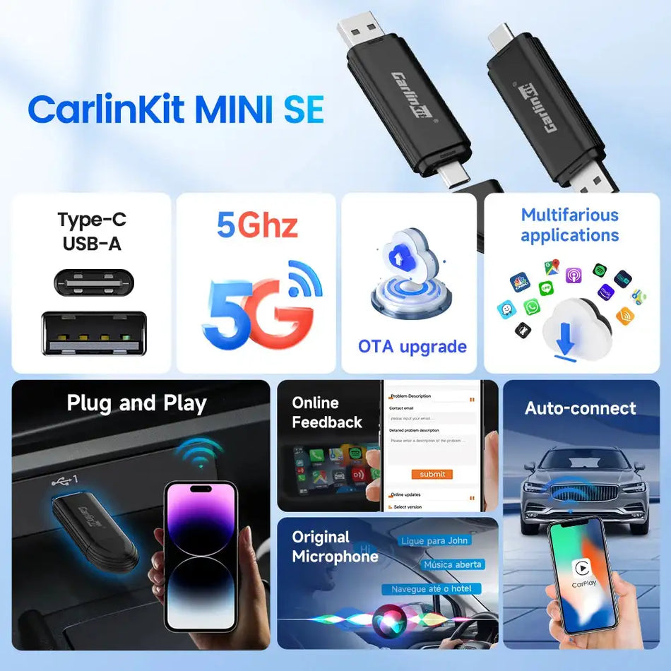 2024 CarlinKit Mini SE CarPlay Wireless Adapter Plug N Play