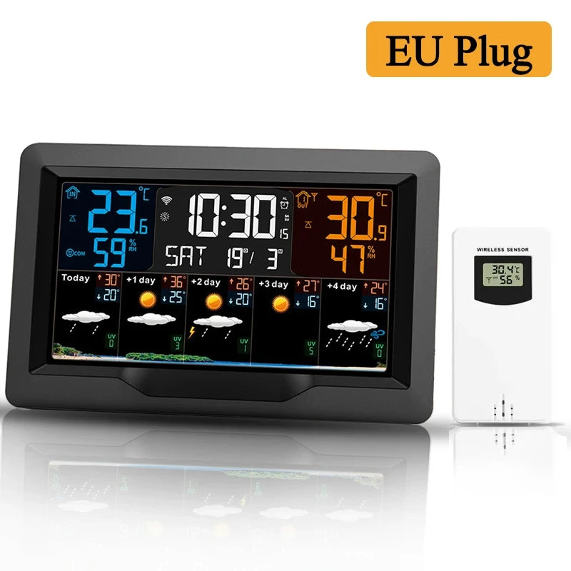 Tuya WIFI Smart Weather Station FJ3390TY-A &ndash; Color Screen EU Plug-White Sensor
