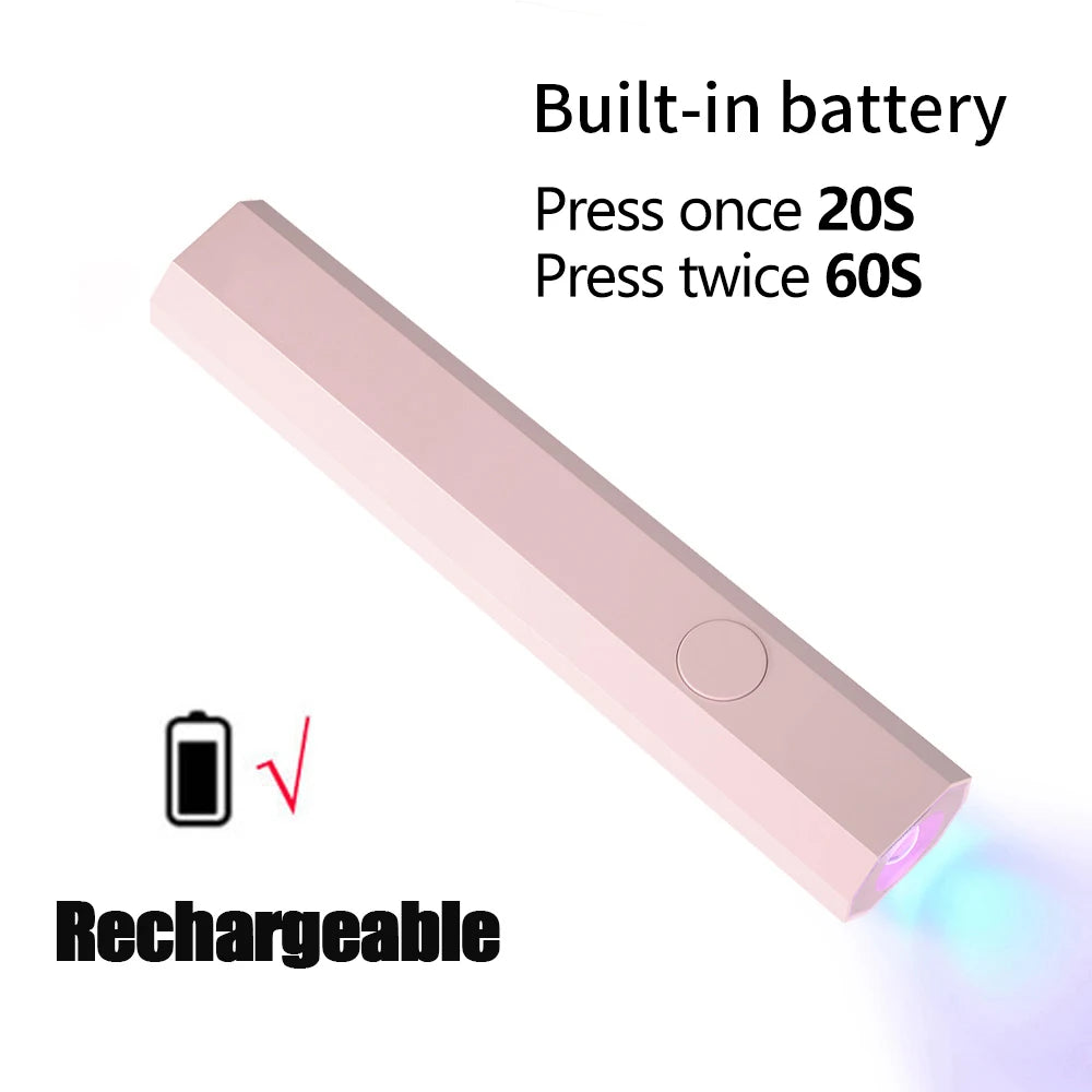 YIKOOLIN Mini 3W UV LED Nail Lamp &ndash; Portable USB Dryer Pink-Rechargeable