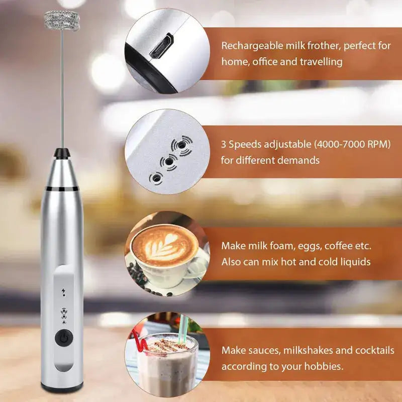Mini USB Rechargeable Milk Frother Whisk Cappuccino