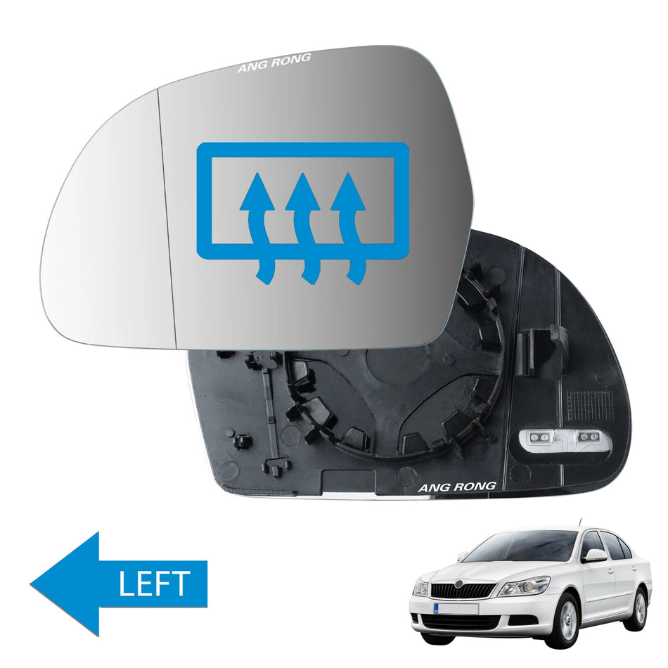 Spegelglas för Skoda Octavia II Vänster Sida Värmd Konvex Backspegelsbyte ABS Plast Direkt Passform