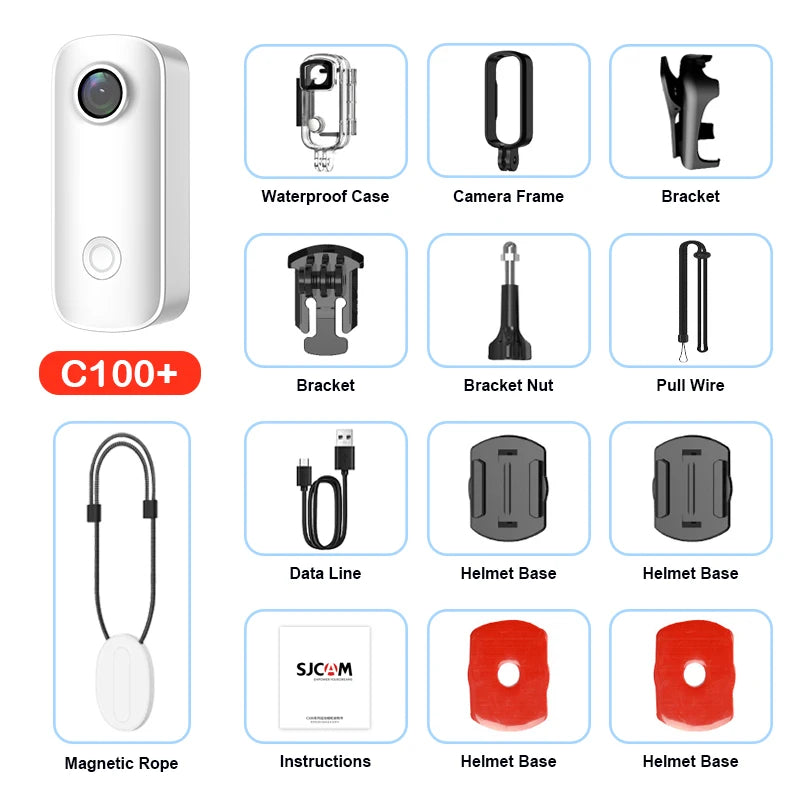 SJCAM C100 Plus Mini Thumb Camera &ndash; 4K Ultra High Definition Recording White with Rope / Standard
