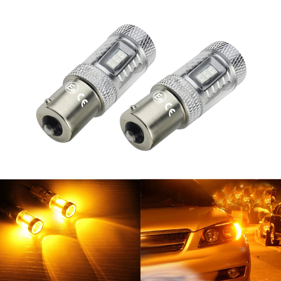 Angrong Gintarinis 1156 BA15S Automobilio LED Šviesos Posūkio Signalas 15 SMD 2835
