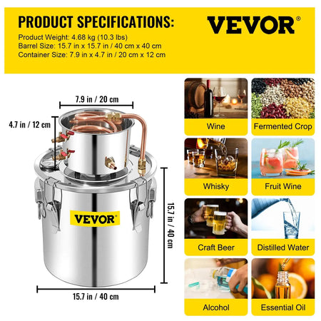 VEVOR Moonshine Distiller Alambic Copper Stainless 3 Gal 50L / Poland