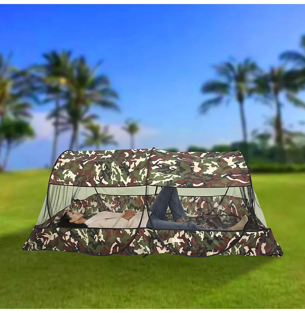 Portable Camouflage Mosquito Net for Camping and Travel - Insecticide Treated, Lightweight &amp; Foldable