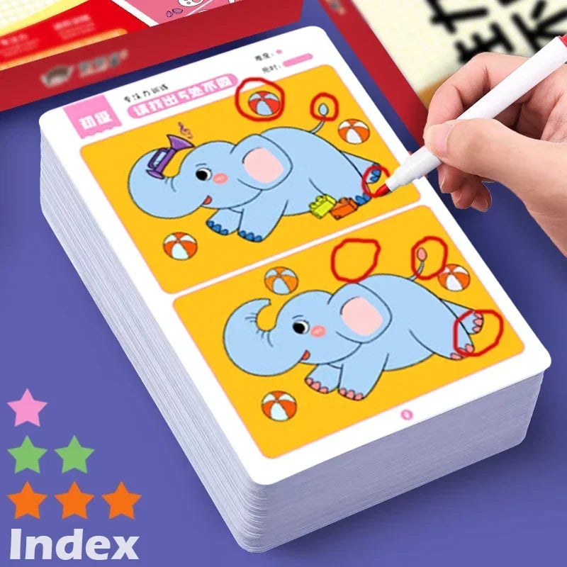 Montessori Error-Finding Puzzle Game Cards for Kids - 64pcs Educational Reusable Toys for Concentration and Intellectual Development