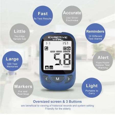 EXACTIVE VITAL Blood Glucose Tester Kit &ndash; Comprehensive Diabetic Monitoring