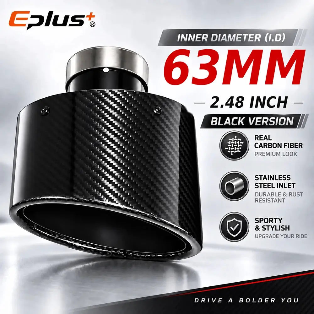 Glossy Oval Carbon Fiber Universal Car Exhaust Muffler Tip Exhaust Pipe Nozzle Decoration Stainless Silver&Black Left and Right by InterCyprus Trading Ltd