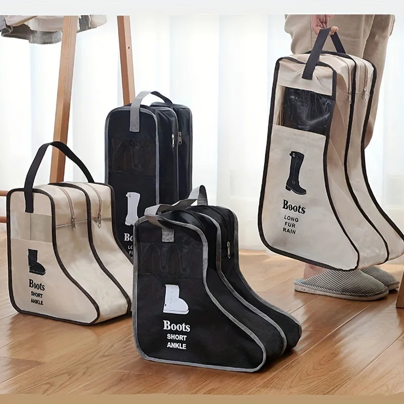Boot Storage Bags Nonwoven Fabric with Handles for Long and Short Boots, Dust Free, Reusable, Space Saving Organization