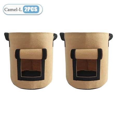 Non-Woven 10-Gallon Potato Planting Grow Bags with Harvest Windows Camel L-2PCS