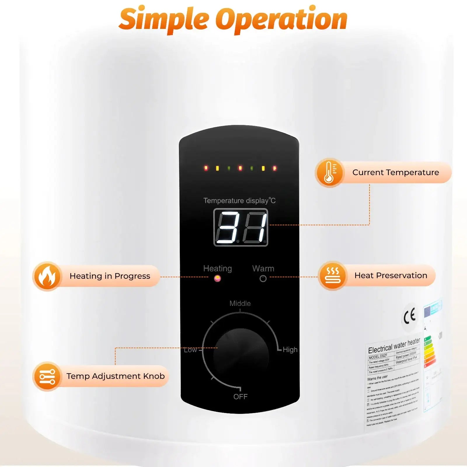 Electric Tank Water Heater 100L &ndash; Temperature 77 To 167 F