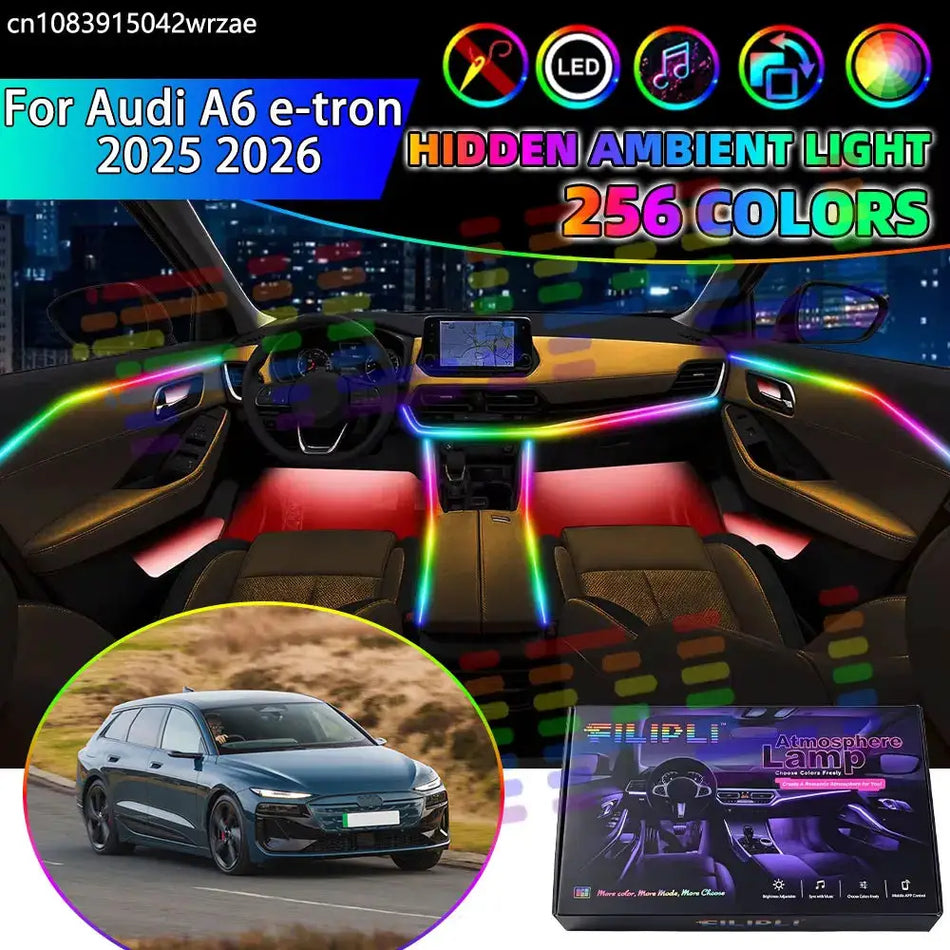 For Audi A6 e-tron 2025 2026 RGB Car Interior Ambient Lights Strips Breathing Lighting Kit App Control LED strips Accessories by InterCyprus Trading Ltd