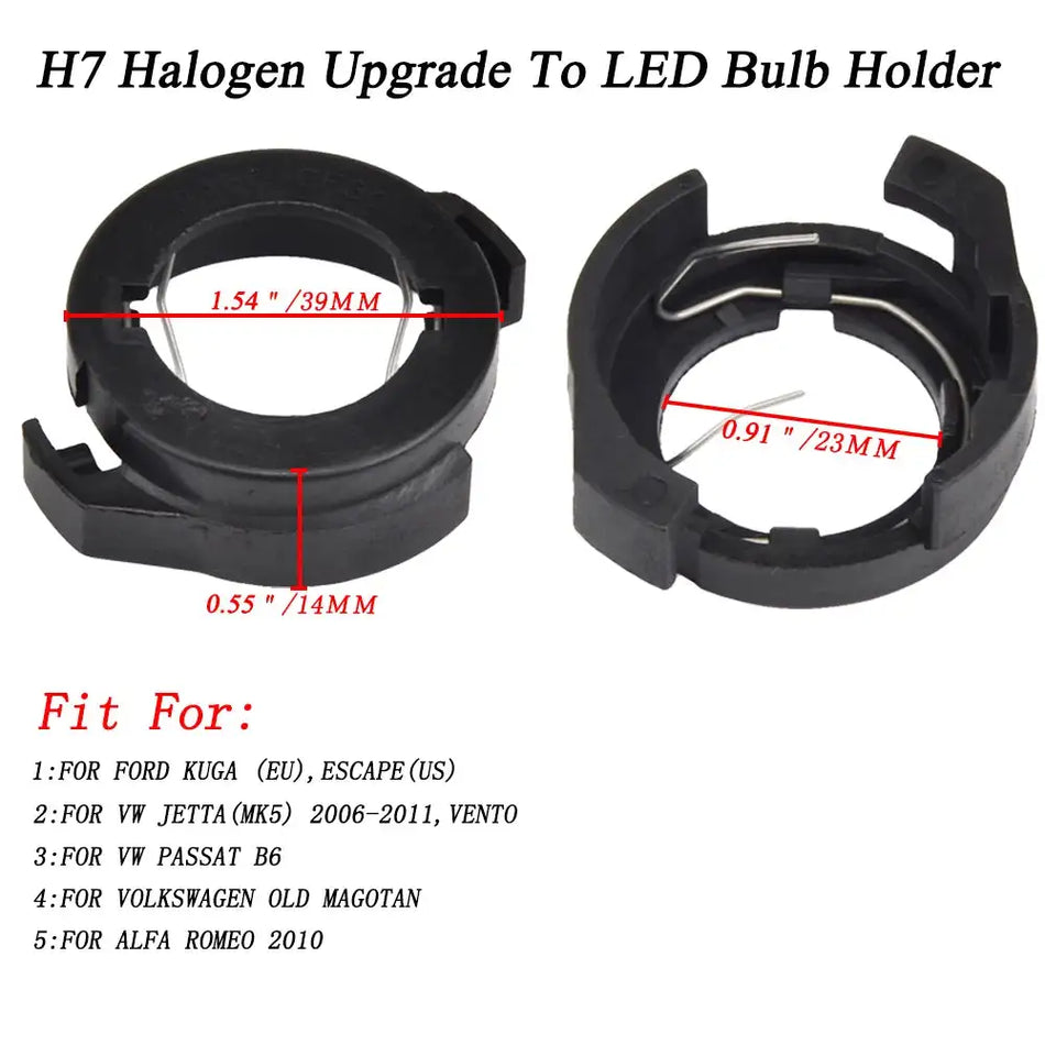 2Pcs H7 LED Headlamp Socket Adapters For Ford Kuga Escape