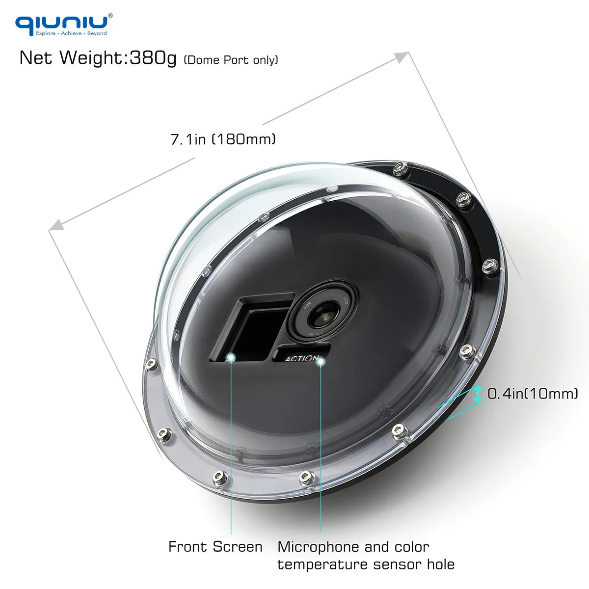 QIUNIU 45m Waterproof Dome Port for DJI Osmo Action 3/4/5 Camera