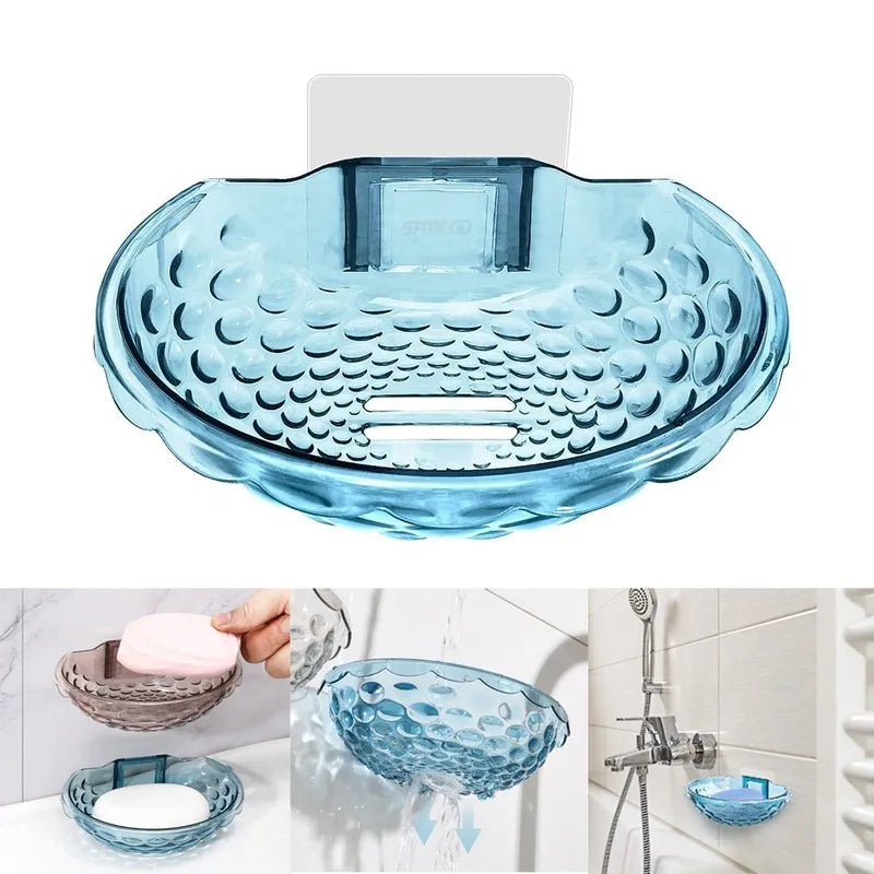 Soap Holder Soap Dishes Sponge Container with Wall Hook for Shower Kitchen Sink Adhesive No Drilling Bathroom Accessories