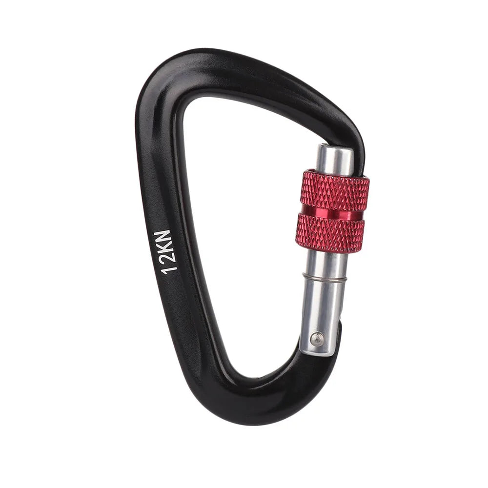 12KN 7075 Outdoor Climbing Equipment Buckle Climbing Carabiner D Shape Quickdraws Professional Climbing Buckle Lock Safety Lock Black-12KN