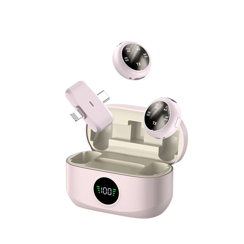 K31Pro Wireless Lavalier Microphone &ndash; Noise Cancelling Digital Display Pink