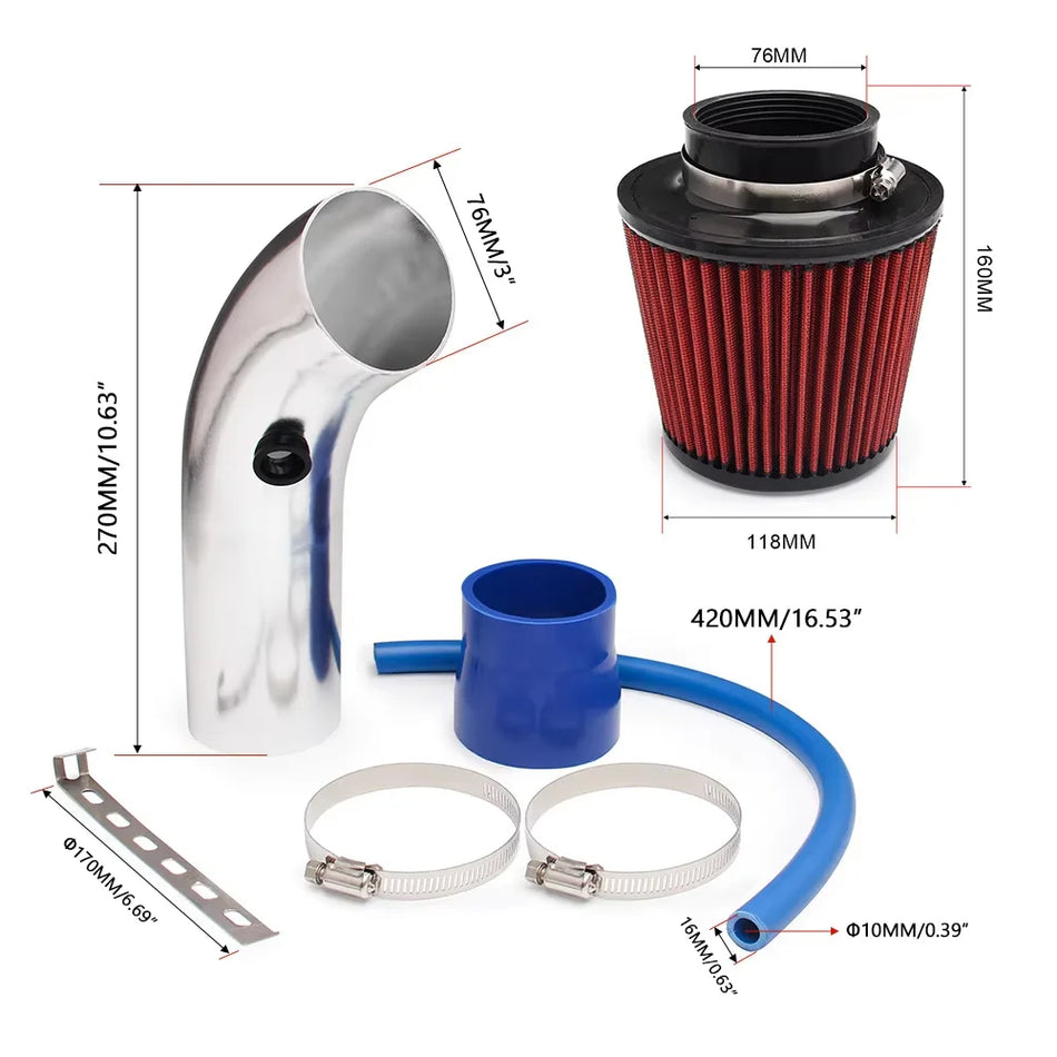 Tubería de Admisión de Aire Frío Universal, Kit de Aluminio de 3 Pulgadas para Flujo de Inducción de 76 mm