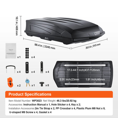 VEVOR Rooftop Cargo Carrier &ndash; Dual-Sided Opening With Straps 22 Cubic Feet / United States