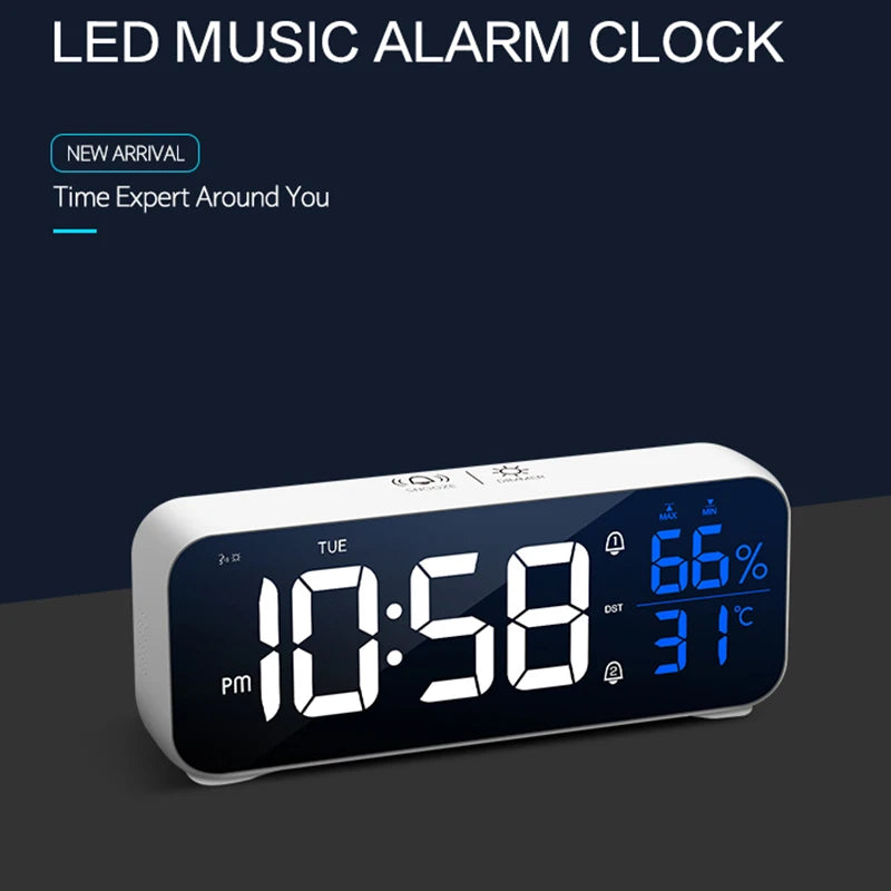 Niditon Dual Alarm Digital Clock with Temperature and Humidity Display