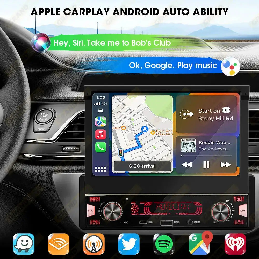 1DIN 7Inch MP5 Car Radio Player FM AM RDS Automatic Retractable IPS Touch Screen Wireless CarPlay Android Auto Car Stereo GPS by InterCyprus Trading Ltd