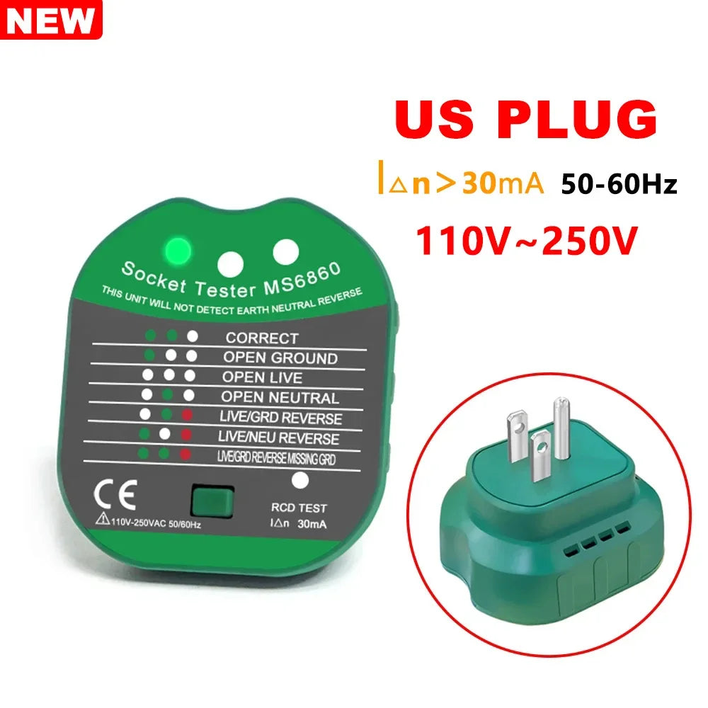 Socket Tester MS6860 &ndash; Accurate RCD and Wiring Status Detection MS6860 US 30mA / CHINA