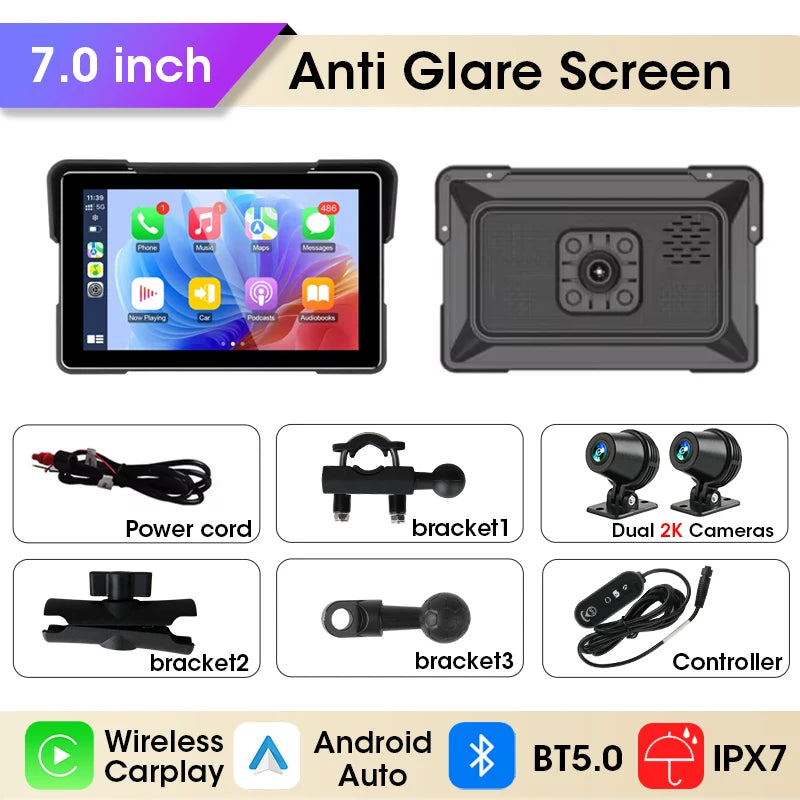 CarPlay Motorcycle DVR Navigation GPS &ndash; Wireless CarPlay and Android Auto Support 2K DVR Pro
