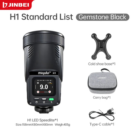 JINBEI H1 Round Head LED Speedlite - 2 in 1 Flash &amp; Video Light for Canon, Nikon, Sony Standard List Black / Integrated Hot Shoe / CHINA
