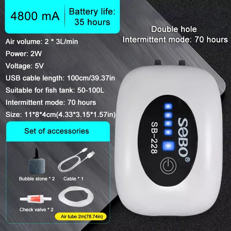 SOBO AB479-9 Aquarium Air Pump &ndash; Silent USB Rechargeable SB228