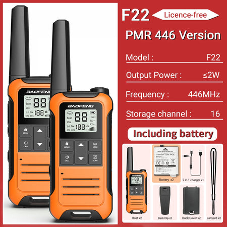 Baofeng F22 Mini Walkie Talkie PMR FRS - Long Range PMR-New Orange