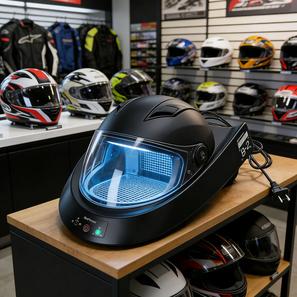 Asciugatore per casco motociclistico intelligente con sterilizzazione, rimozione della polvere, illuminazione ambientale