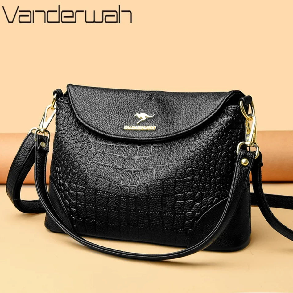 VANDERWAH Luxury Designer Shoulder Bag for Women, Soft Leather Crossbody Purse with Zippered Interior Pockets
