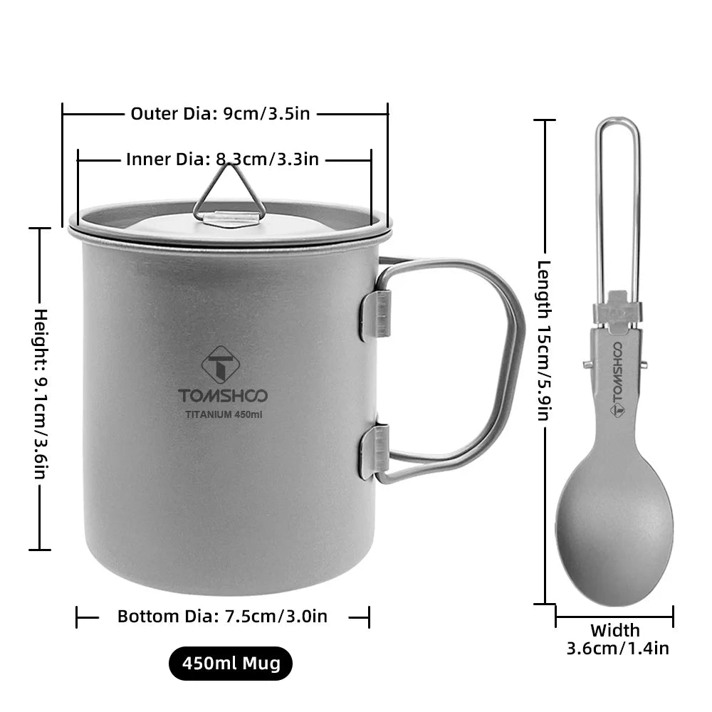 Travel Mug With Spoon Pure Ti Folding Handle &ndash; Lightweight 450ml