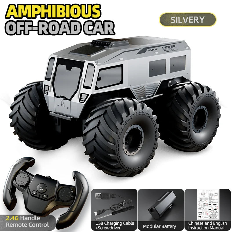 Cybertruck RC Monster Truck &ndash; Amphibious Waterproof Design Silver 1B BOX