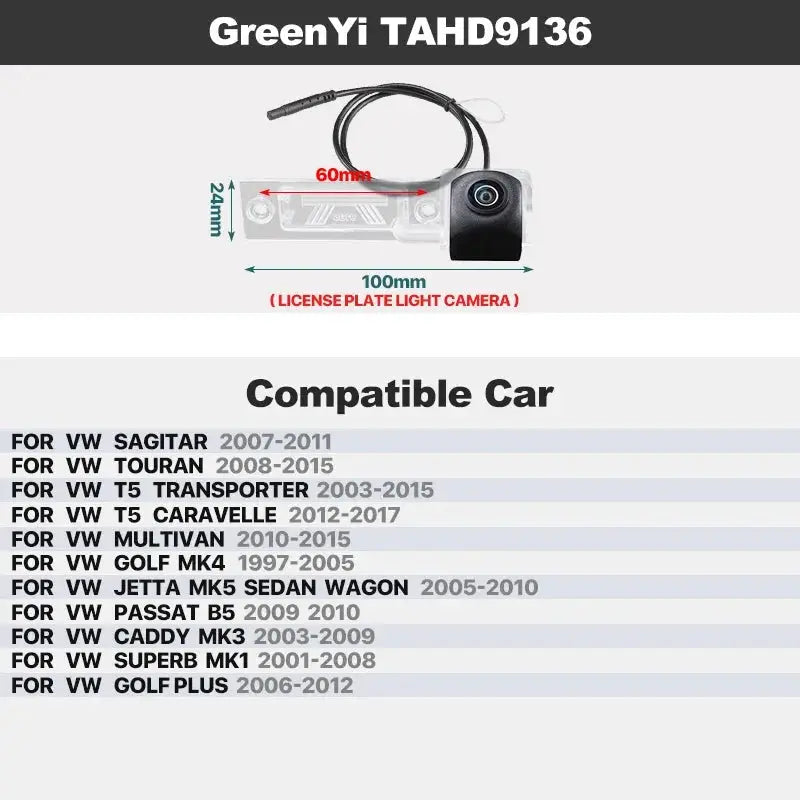 GreenYi AHD Dynamic Trajectory Trunk Handle Camera For VW Passat CC Golf Polo Jetta Cayenne Tiguan Skoda Octavia Fabia Yeti Audi by InterCyprus Trading Ltd