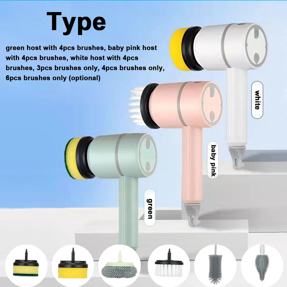 Cordless Cleaning Brush USB Rechargeable With 4 Heads