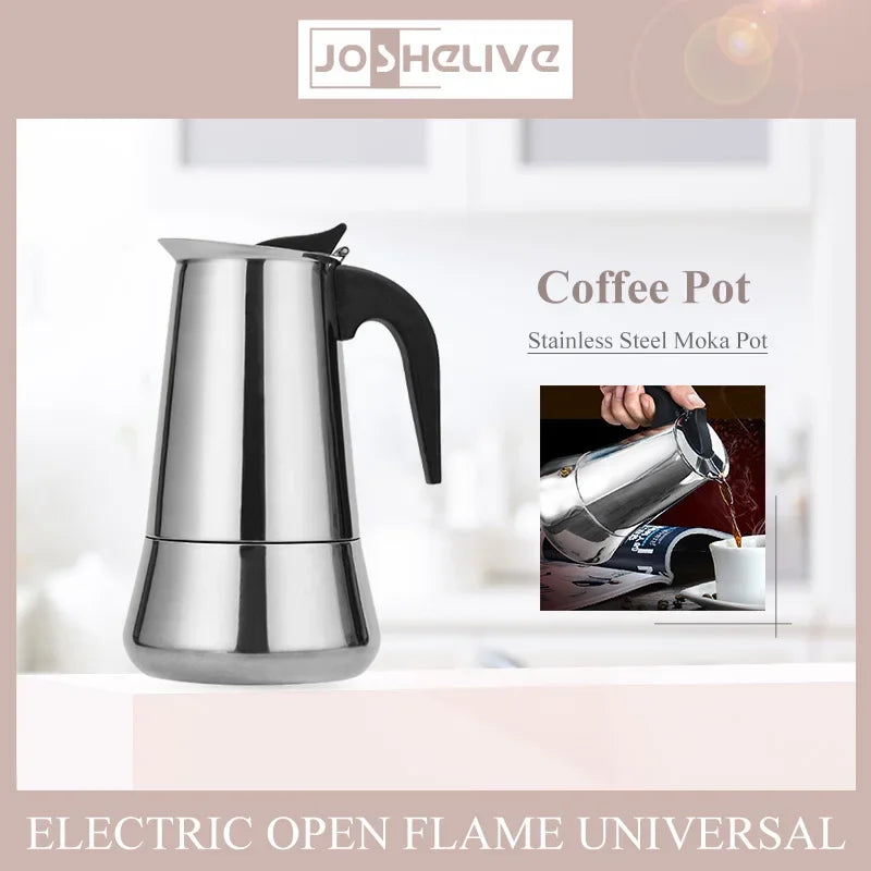 Stainless Steel Electric Moka Coffee Pot - 2/4/6/9/12 Cups