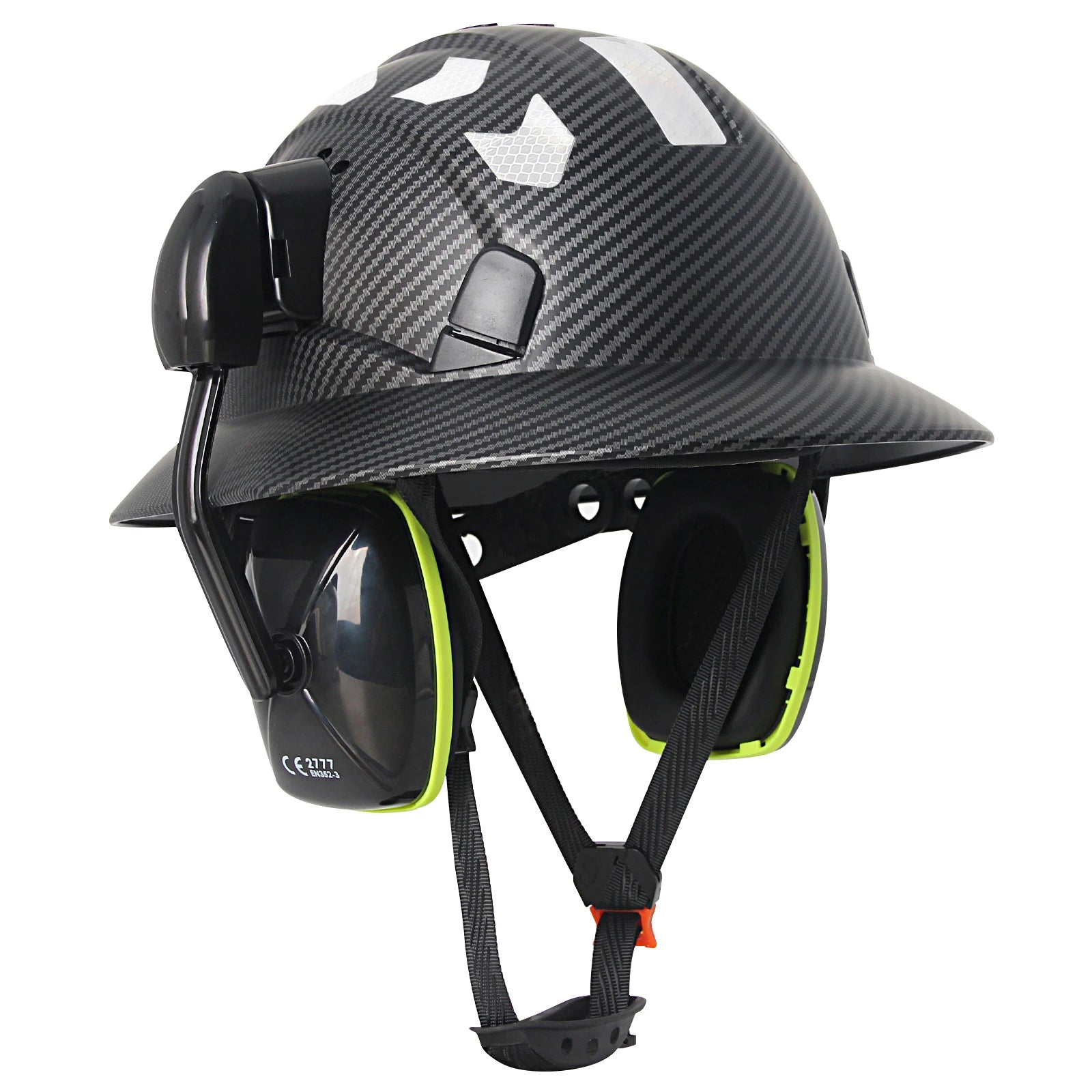CE Carbon Fiber Full Brim Safety Cap &ndash; With Earmuffs Carbon Fiber Black A