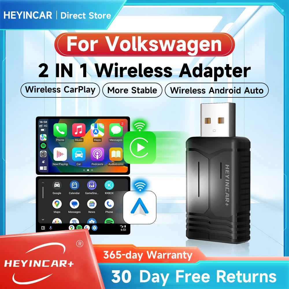 2025 HEYINCAR 2in1 Wireless Android Auto Adapter Carplay &ndash; Seamless Wireless Connectivity for Volkswagen